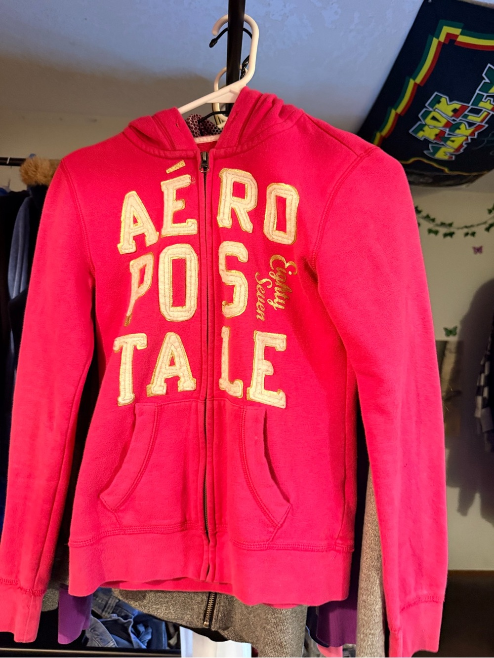 Aeropostale Hot Pink Hoodie with Cream Appliqué